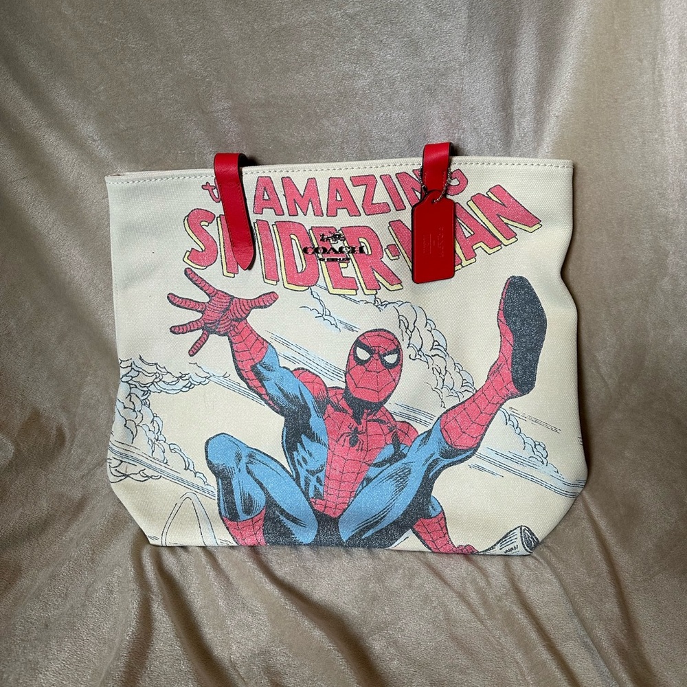 Coach Marvel Collaboration Spider man canvas tote bag